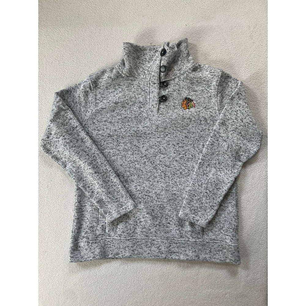 NHL Women X-Large Pullover Grey Marled Chicago Blackhawks Button Neck Sweater